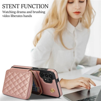 For Samsung Galaxy A13 4G / 5G AwQuer Crossbody Zipper Wallet Rhombic Leather Back Phone Case(Rose Gold)