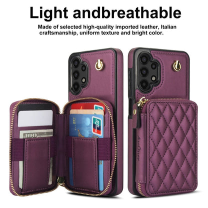 For Samsung Galaxy A13 4G / 5G AwQuer Crossbody Zipper Wallet Rhombic Leather Back Phone Case(Dark Purple)