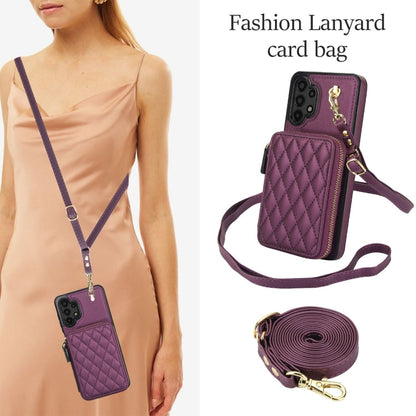 For Samsung Galaxy A13 4G / 5G AwQuer Crossbody Zipper Wallet Rhombic Leather Back Phone Case(Dark Purple)