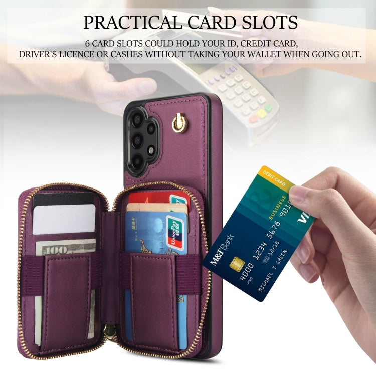 For Samsung Galaxy A13 4G / 5G AwQuer Crossbody Zipper Wallet Rhombic Leather Back Phone Case(Dark Purple)