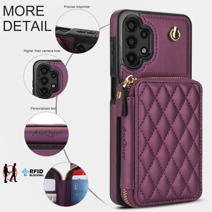 For Samsung Galaxy A13 4G / 5G AwQuer Crossbody Zipper Wallet Rhombic Leather Back Phone Case(Dark Purple)