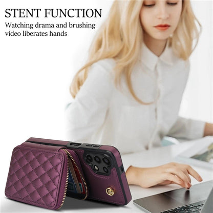 For Samsung Galaxy A13 4G / 5G AwQuer Crossbody Zipper Wallet Rhombic Leather Back Phone Case(Dark Purple)