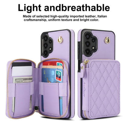 For Samsung Galaxy A13 4G / 5G AwQuer Crossbody Zipper Wallet Rhombic Leather Back Phone Case(Purple)