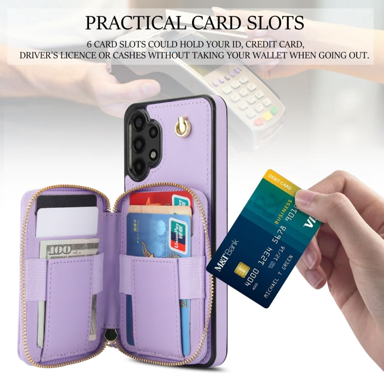 For Samsung Galaxy A13 4G / 5G AwQuer Crossbody Zipper Wallet Rhombic Leather Back Phone Case(Purple)