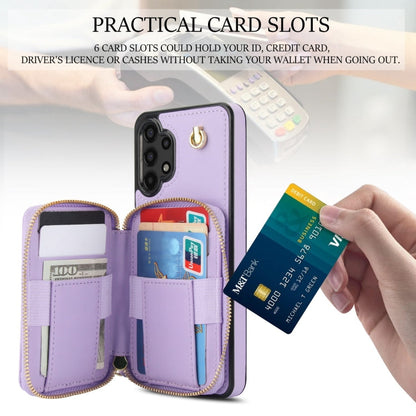 For Samsung Galaxy A13 4G / 5G AwQuer Crossbody Zipper Wallet Rhombic Leather Back Phone Case(Purple)