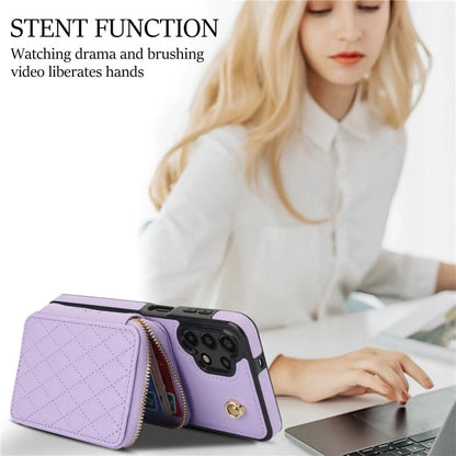 For Samsung Galaxy A13 4G / 5G AwQuer Crossbody Zipper Wallet Rhombic Leather Back Phone Case(Purple)