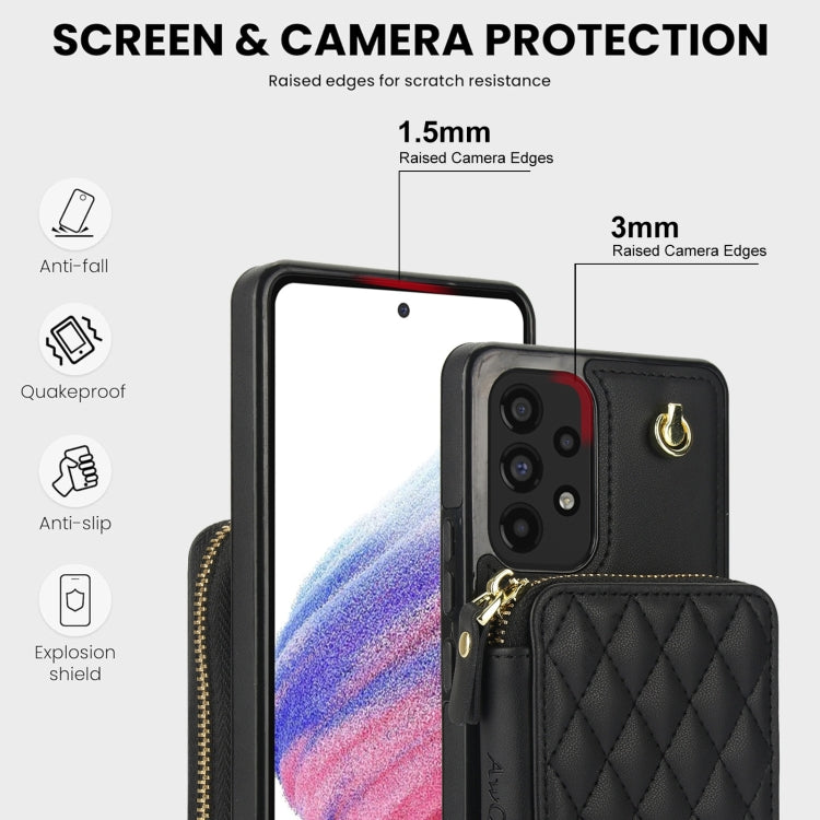For Samsung Galaxy A53 4G / 5G AwQuer Crossbody Zipper Wallet Rhombic Leather Back Phone Case(Black)