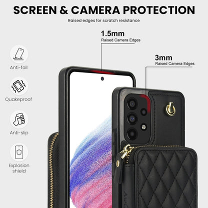 For Samsung Galaxy A53 4G / 5G AwQuer Crossbody Zipper Wallet Rhombic Leather Back Phone Case(Black)