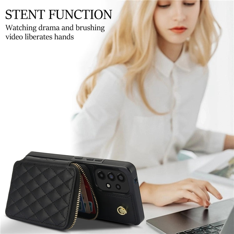 For Samsung Galaxy A53 4G / 5G AwQuer Crossbody Zipper Wallet Rhombic Leather Back Phone Case(Black)