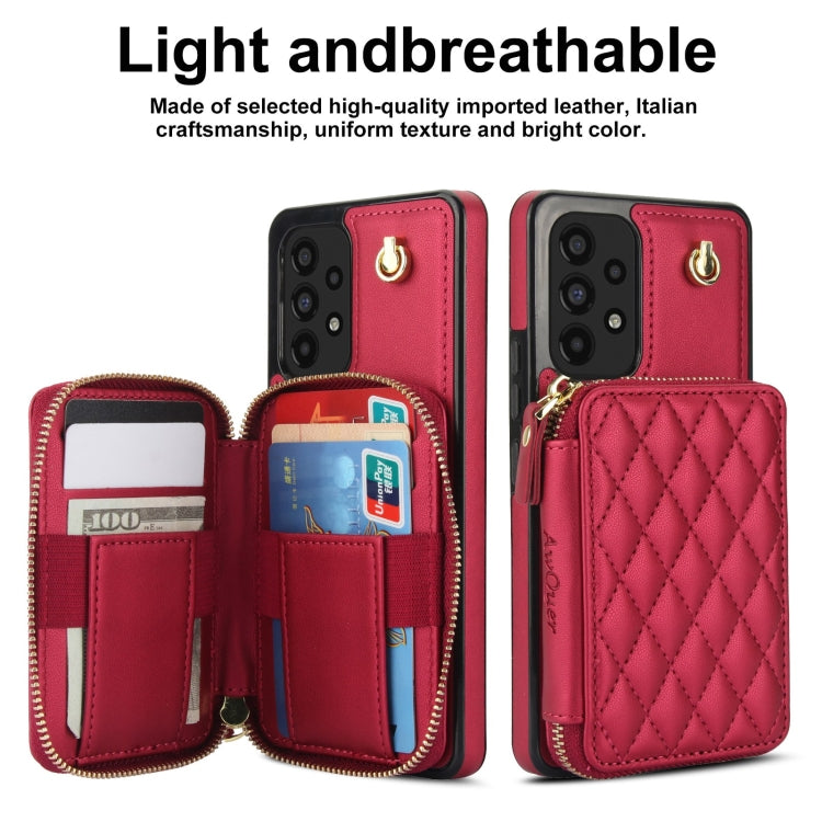 For Samsung Galaxy A53 4G / 5G AwQuer Crossbody Zipper Wallet Rhombic Leather Back Phone Case(Red)