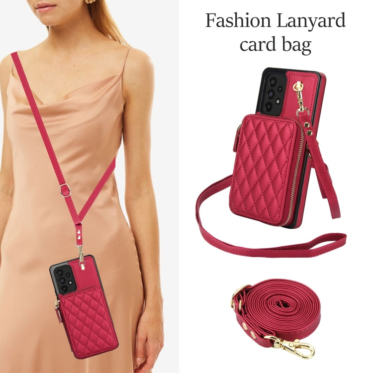For Samsung Galaxy A53 4G / 5G AwQuer Crossbody Zipper Wallet Rhombic Leather Back Phone Case(Red)