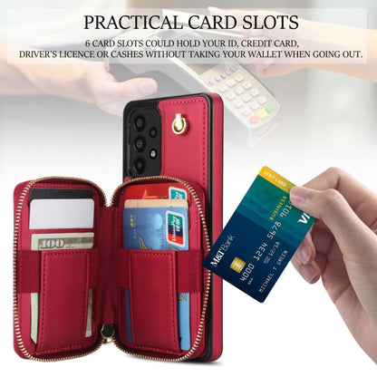 For Samsung Galaxy A53 4G / 5G AwQuer Crossbody Zipper Wallet Rhombic Leather Back Phone Case(Red)