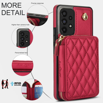 For Samsung Galaxy A53 4G / 5G AwQuer Crossbody Zipper Wallet Rhombic Leather Back Phone Case(Red)