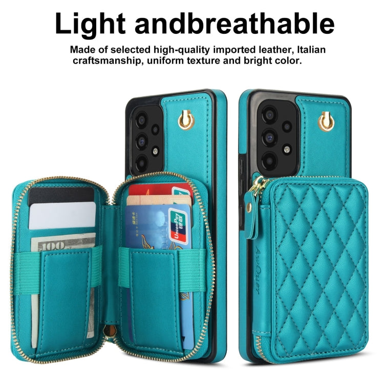 For Samsung Galaxy A53 4G / 5G AwQuer Crossbody Zipper Wallet Rhombic Leather Back Phone Case(Green)
