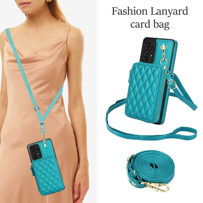 For Samsung Galaxy A53 4G / 5G AwQuer Crossbody Zipper Wallet Rhombic Leather Back Phone Case(Green)