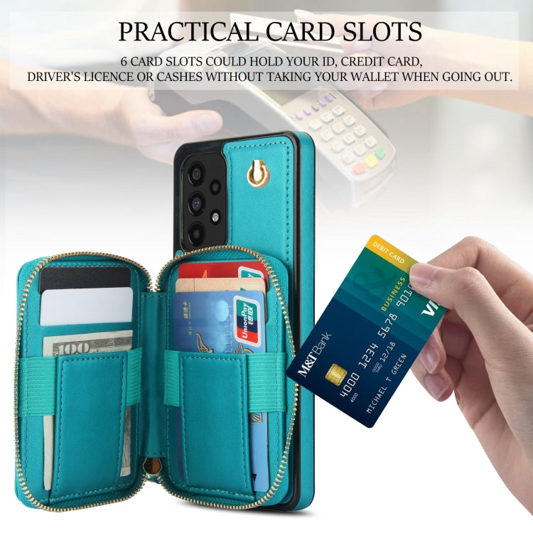 For Samsung Galaxy A53 4G / 5G AwQuer Crossbody Zipper Wallet Rhombic Leather Back Phone Case(Green)