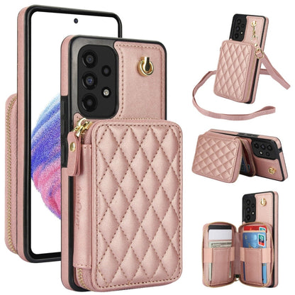 For Samsung Galaxy A53 4G / 5G AwQuer Crossbody Zipper Wallet Rhombic Leather Back Phone Case(Rose Gold)