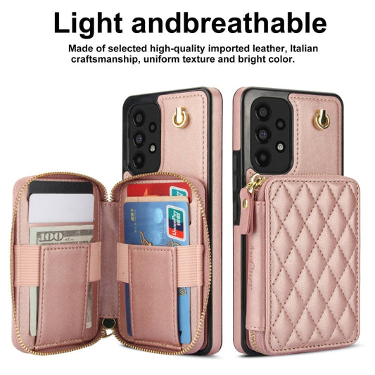 For Samsung Galaxy A53 4G / 5G AwQuer Crossbody Zipper Wallet Rhombic Leather Back Phone Case(Rose Gold)