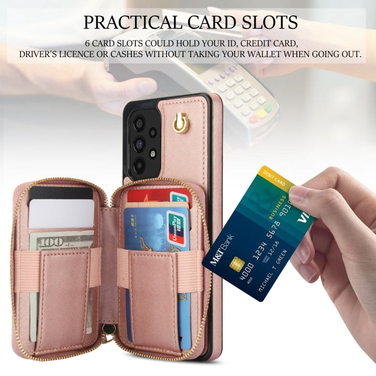 For Samsung Galaxy A53 4G / 5G AwQuer Crossbody Zipper Wallet Rhombic Leather Back Phone Case(Rose Gold)