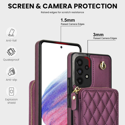 Pour Samsung Galaxy A53 4G / 5G Étui de téléphone à rabat en cuir matelassé avec porte-cartes et fermeture éclair AwQuer (Violet Foncé)
