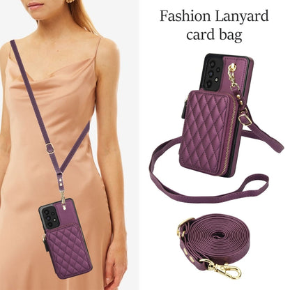 Pour Samsung Galaxy A53 4G / 5G Étui de téléphone à rabat en cuir matelassé avec porte-cartes et fermeture éclair AwQuer (Violet Foncé)