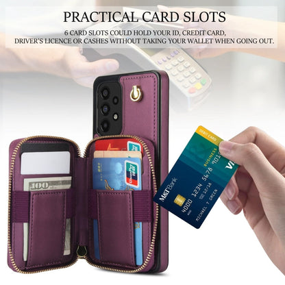 Pour Samsung Galaxy A53 4G / 5G Étui de téléphone à rabat en cuir matelassé avec porte-cartes et fermeture éclair AwQuer (Violet Foncé)