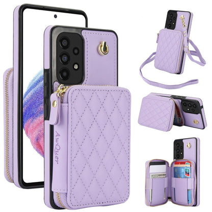 For Samsung Galaxy A53 4G / 5G AwQuer Crossbody Zipper Wallet Rhombic Leather Back Phone Case(Purple)