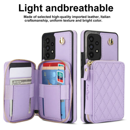 For Samsung Galaxy A53 4G / 5G AwQuer Crossbody Zipper Wallet Rhombic Leather Back Phone Case(Purple)