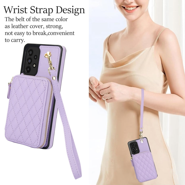 For Samsung Galaxy A53 4G / 5G AwQuer Crossbody Zipper Wallet Rhombic Leather Back Phone Case(Purple)