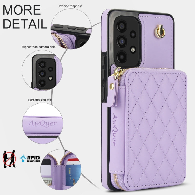 For Samsung Galaxy A53 4G / 5G AwQuer Crossbody Zipper Wallet Rhombic Leather Back Phone Case(Purple)