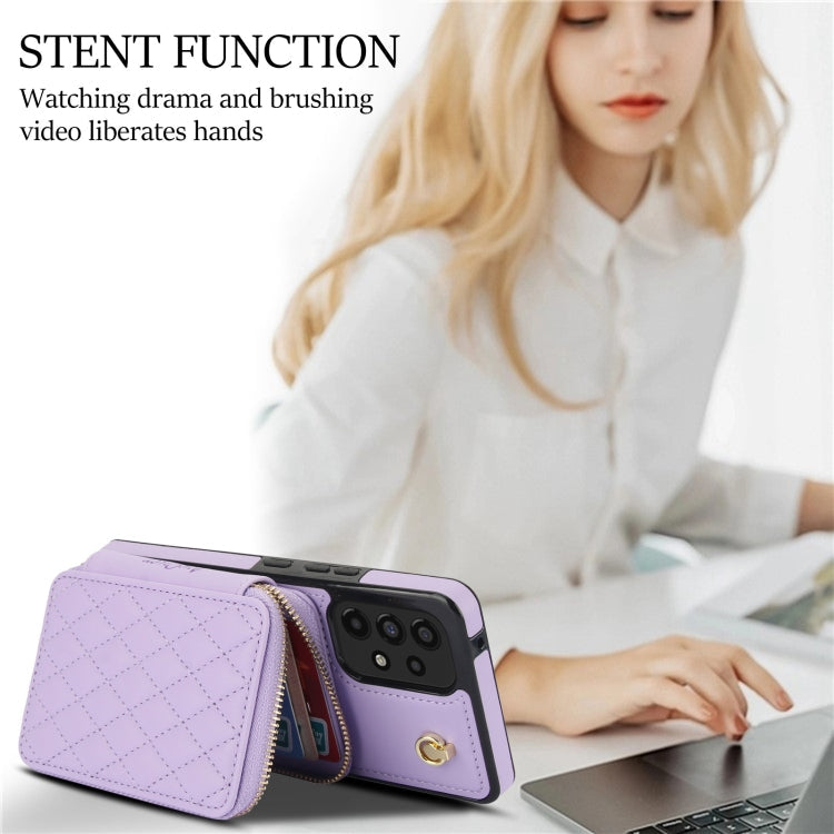 For Samsung Galaxy A53 4G / 5G AwQuer Crossbody Zipper Wallet Rhombic Leather Back Phone Case(Purple)