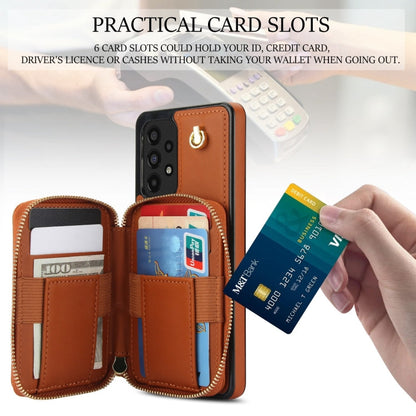 For Samsung Galaxy A53 4G / 5G AwQuer Crossbody Zipper Wallet Rhombic Leather Back Phone Case(Brown)