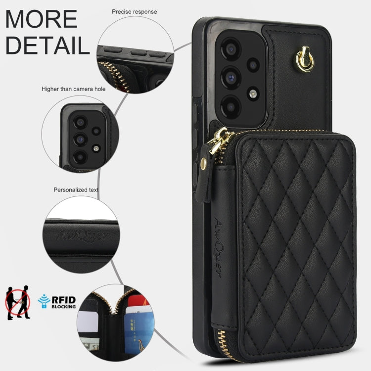 For Samsung Galaxy A73 4G / 5G AwQuer Crossbody Zipper Wallet Rhombic Leather Back Phone Case(Black)
