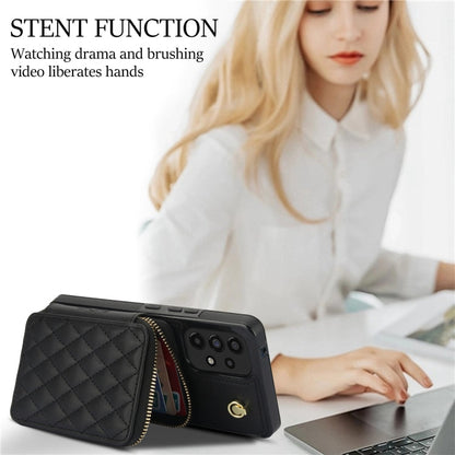 For Samsung Galaxy A73 4G / 5G AwQuer Crossbody Zipper Wallet Rhombic Leather Back Phone Case(Black)