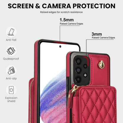 For Samsung Galaxy A73 4G / 5G AwQuer Crossbody Zipper Wallet Rhombic Leather Back Phone Case(Red)