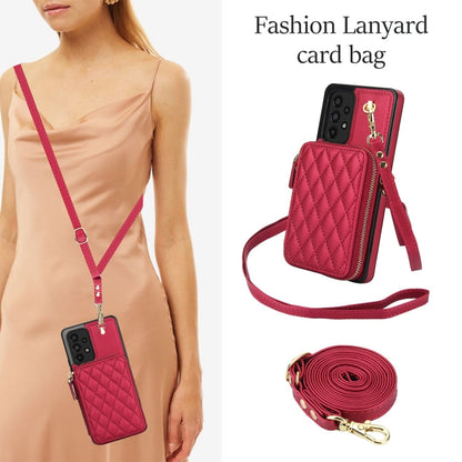 For Samsung Galaxy A73 4G / 5G AwQuer Crossbody Zipper Wallet Rhombic Leather Back Phone Case(Red)