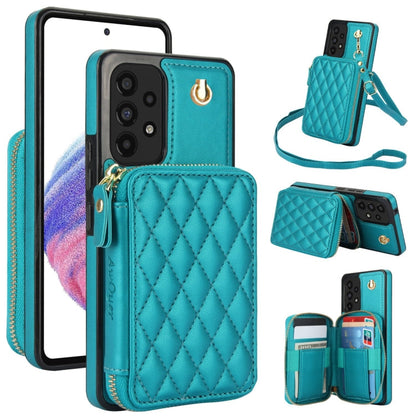 For Samsung Galaxy A73 4G / 5G AwQuer Crossbody Zipper Wallet Rhombic Leather Back Phone Case(Green)