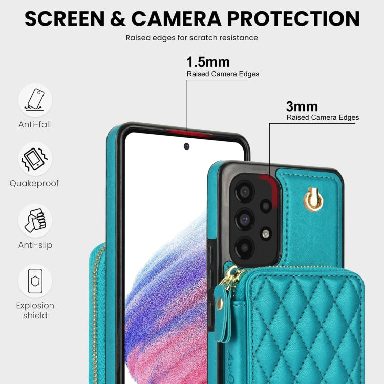 For Samsung Galaxy A73 4G / 5G AwQuer Crossbody Zipper Wallet Rhombic Leather Back Phone Case(Green)