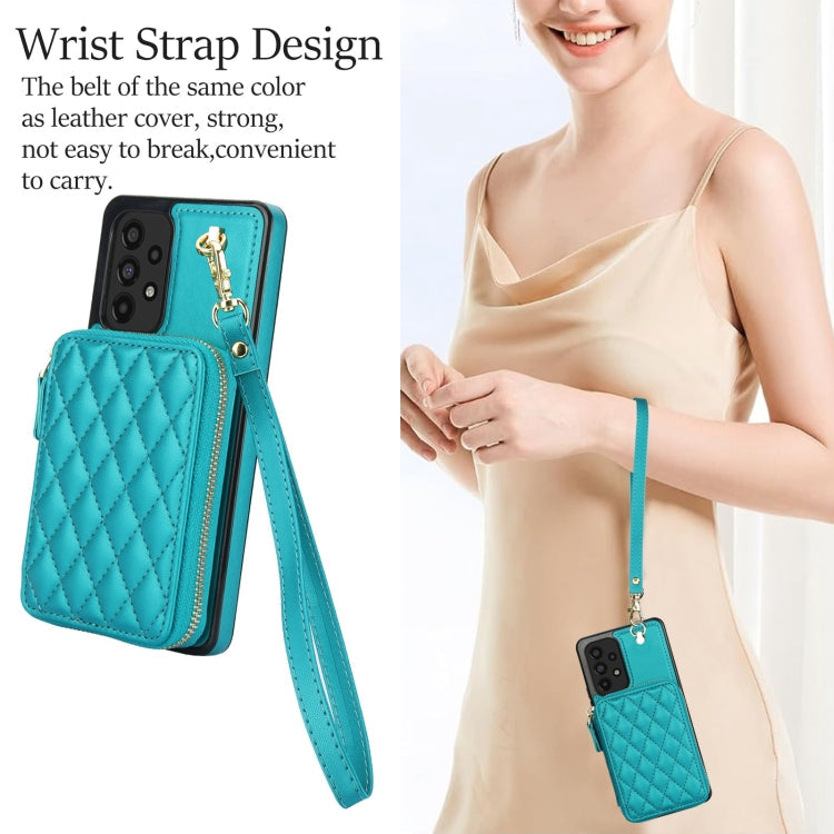 For Samsung Galaxy A73 4G / 5G AwQuer Crossbody Zipper Wallet Rhombic Leather Back Phone Case(Green)