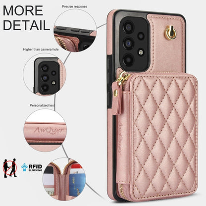 For Samsung Galaxy A73 4G / 5G AwQuer Crossbody Zipper Wallet Rhombic Leather Back Phone Case(Rose Gold)