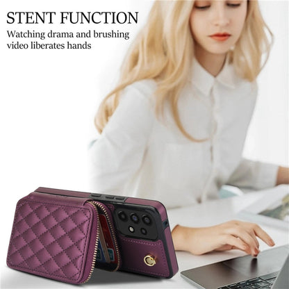 For Samsung Galaxy A73 4G / 5G AwQuer Crossbody Zipper Wallet Rhombic Leather Back Phone Case(Dark Purple)