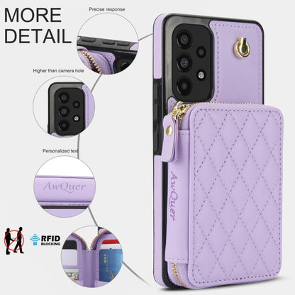 For Samsung Galaxy A73 4G / 5G AwQuer Crossbody Zipper Wallet Rhombic Leather Back Phone Case(Purple)