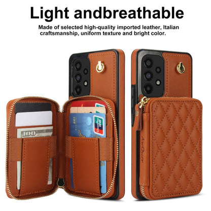 For Samsung Galaxy A73 4G / 5G AwQuer Crossbody Zipper Wallet Rhombic Leather Back Phone Case(Brown)