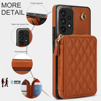 For Samsung Galaxy A73 4G / 5G AwQuer Crossbody Zipper Wallet Rhombic Leather Back Phone Case(Brown)