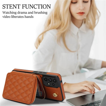 For Samsung Galaxy A73 4G / 5G AwQuer Crossbody Zipper Wallet Rhombic Leather Back Phone Case(Brown)