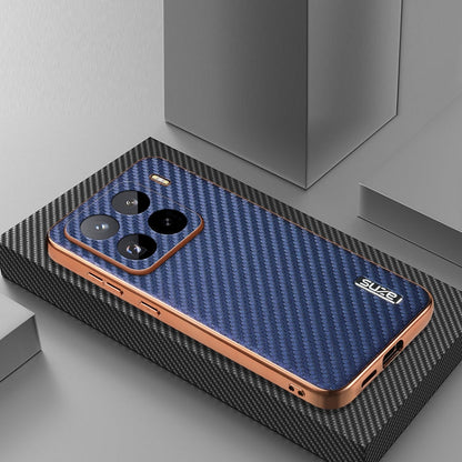 For Xiaomi 15 Pro AZNS Electroplated Edge Carbon Fiber Texture Phone Case(Blue)