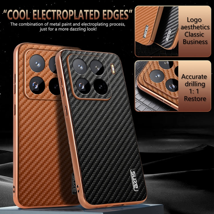 For Xiaomi 15 Pro AZNS Electroplated Edge Carbon Fiber Texture Phone Case(Blue)