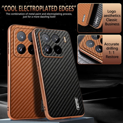 For Xiaomi 15 Pro AZNS Electroplated Edge Carbon Fiber Texture Phone Case(Blue)