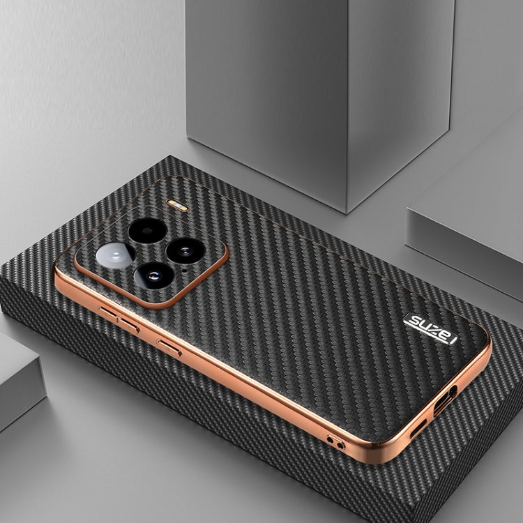 For Xiaomi 15 AZNS Electroplated Edge Carbon Fiber Texture Phone Case(Black)