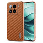 For Xiaomi 15 AZNS Electroplated Edge Carbon Fiber Texture Phone Case(Brown)
